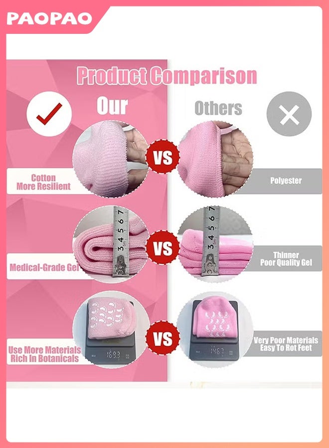 Hodaf 1 Pairs Moisturizing Silicone Gel Socks - Moisturizing Socks - Aloe-Infused Gel - for Cracked Heels & Dry Feet | Reusable Silicone Lined Heel Socks - for Home Use - Say Goodbye to Dry Cracked Feet - with Vitamin E & Essential Oils - Pink - Image 3